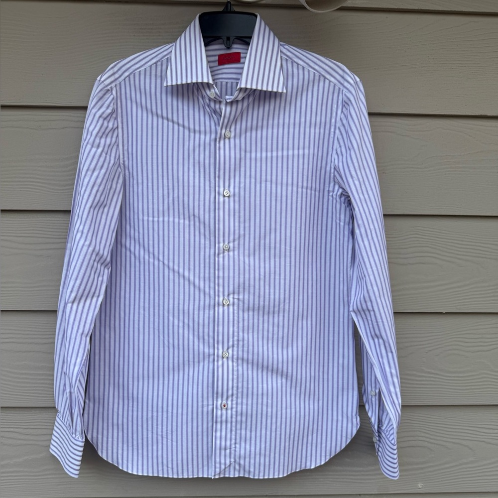 Isaia Lavender Striped Dress Shirt - Picture 2 of 13
